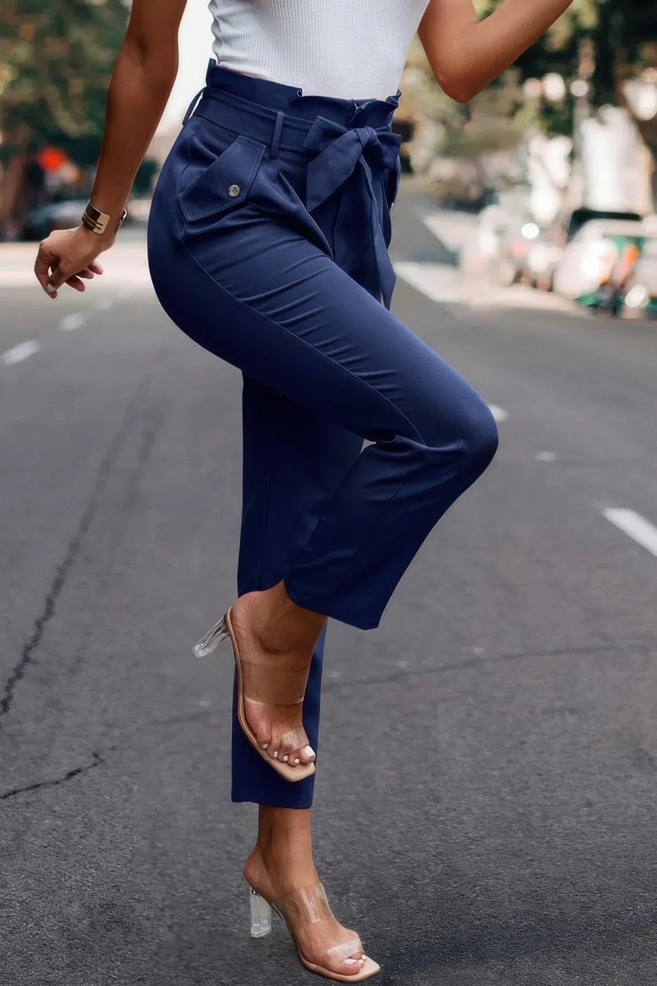 Ruffle Belt Pocket Solid Skinny Pants | Mixtshop LLC
