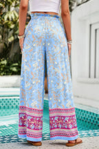 Floral Print Wide Stright Leg Pockets Elastic Pant | Mixtshop LLC