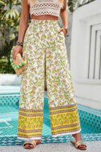 Floral Print Wide Stright Leg Pockets Elastic Pant | Mixtshop LLC