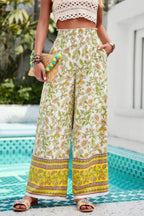 Floral Print Wide Stright Leg Pockets Elastic Pant | Mixtshop LLC