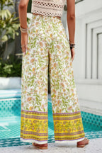 Floral Print Wide Stright Leg Pockets Elastic Pant | Mixtshop LLC