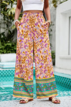 Floral Print Wide Stright Leg Pockets Elastic Pant | Mixtshop LLC