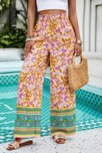 Floral Print Wide Stright Leg Pockets Elastic Pant | Mixtshop LLC