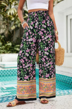 Floral Print Wide Stright Leg Pockets Elastic Pant | Mixtshop LLC
