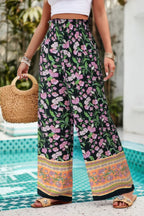 Floral Print Wide Stright Leg Pockets Elastic Pant | Mixtshop LLC