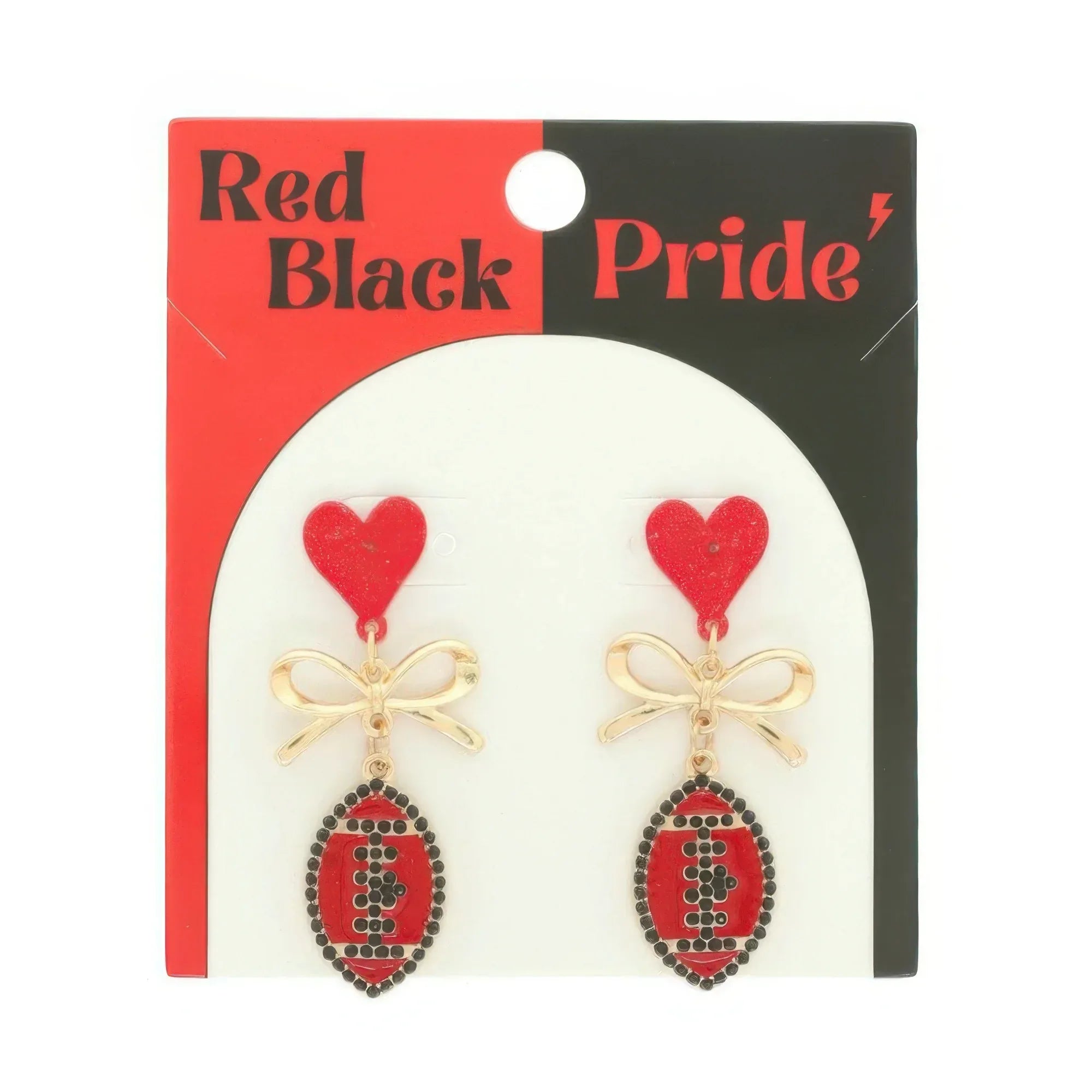 Gameday Heart Bow Football Drop Earrings | Mixtshop LLC