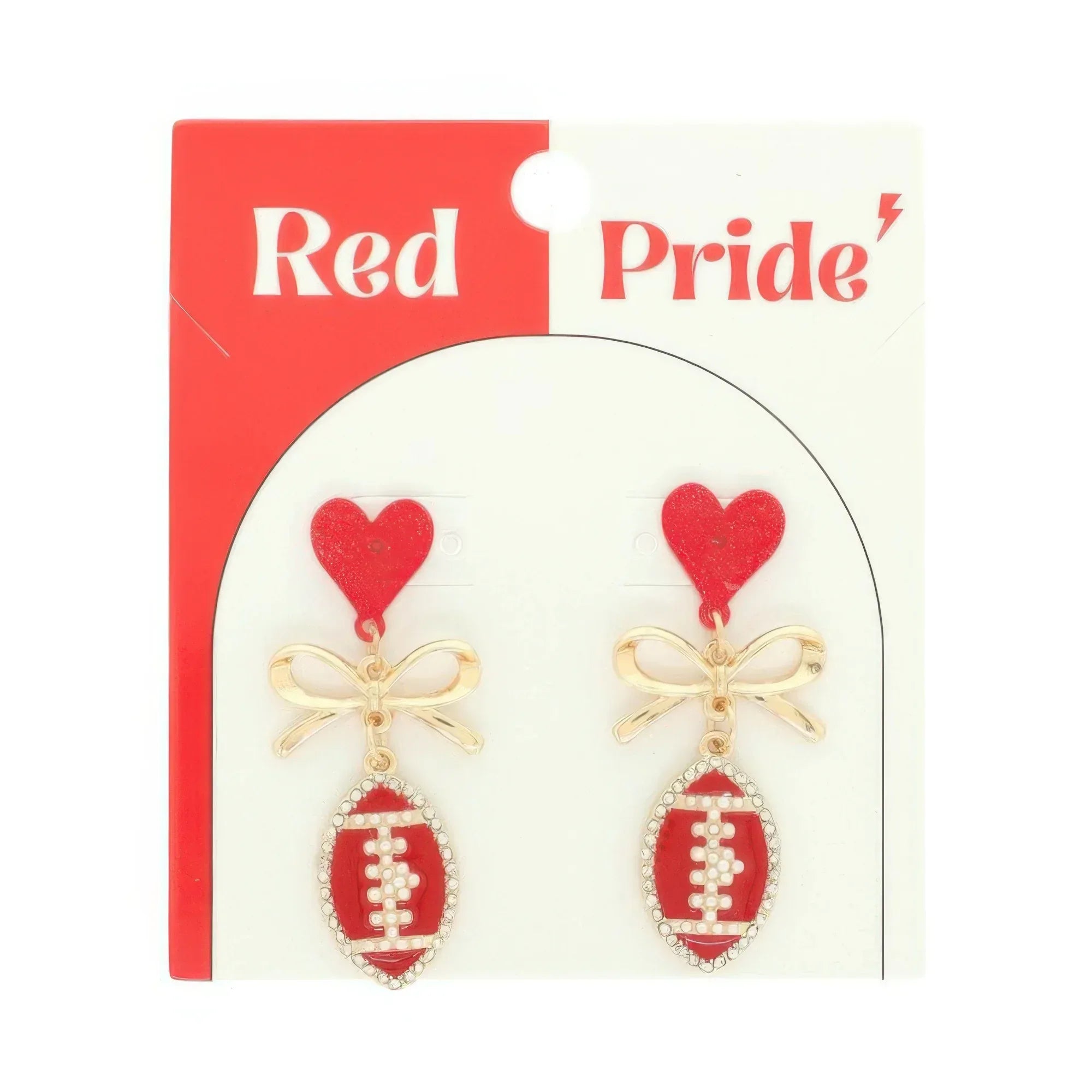 Gameday Heart Bow Football Drop Earrings | Mixtshop LLC
