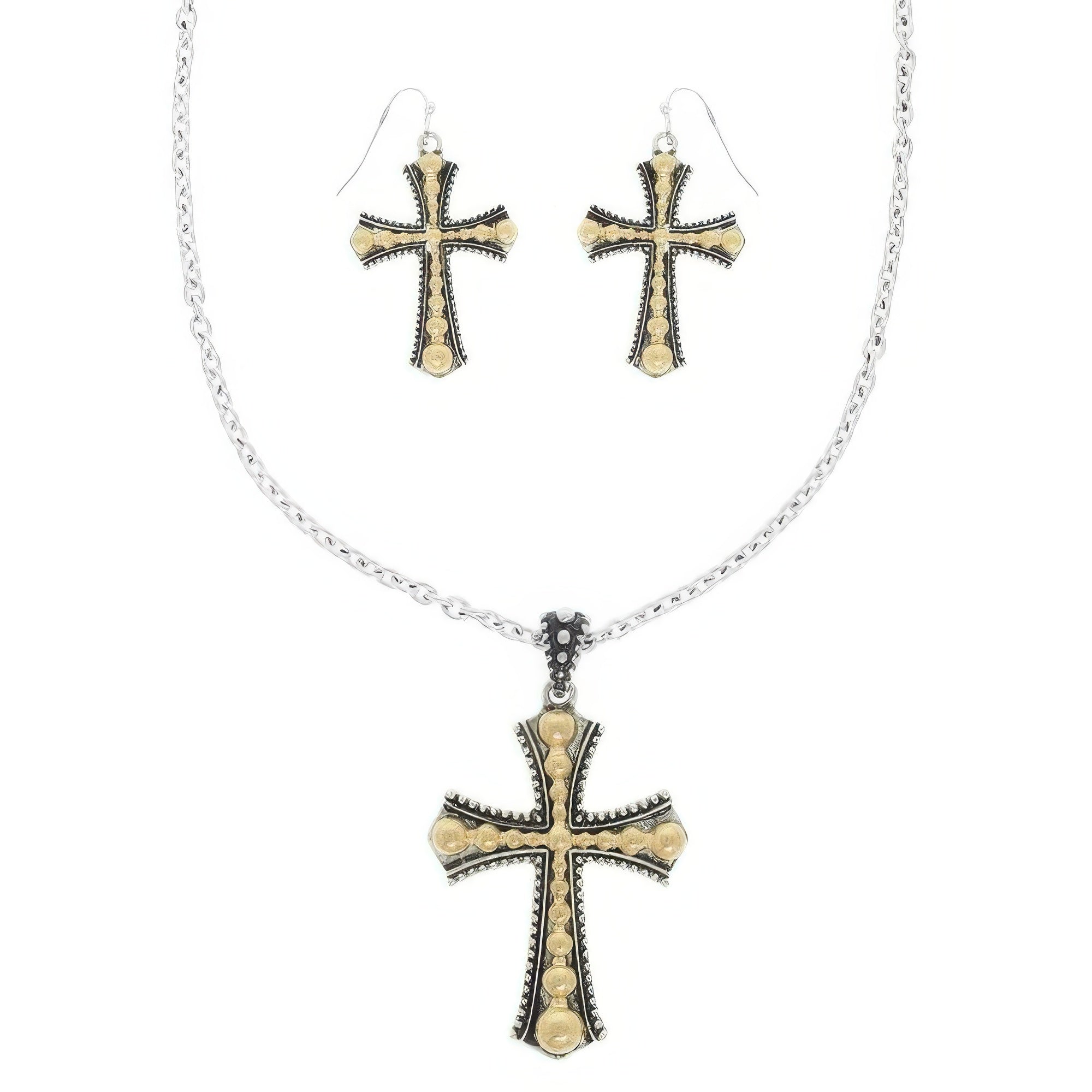 Western Bubble Beaded Cross Necklace Set Secondary image