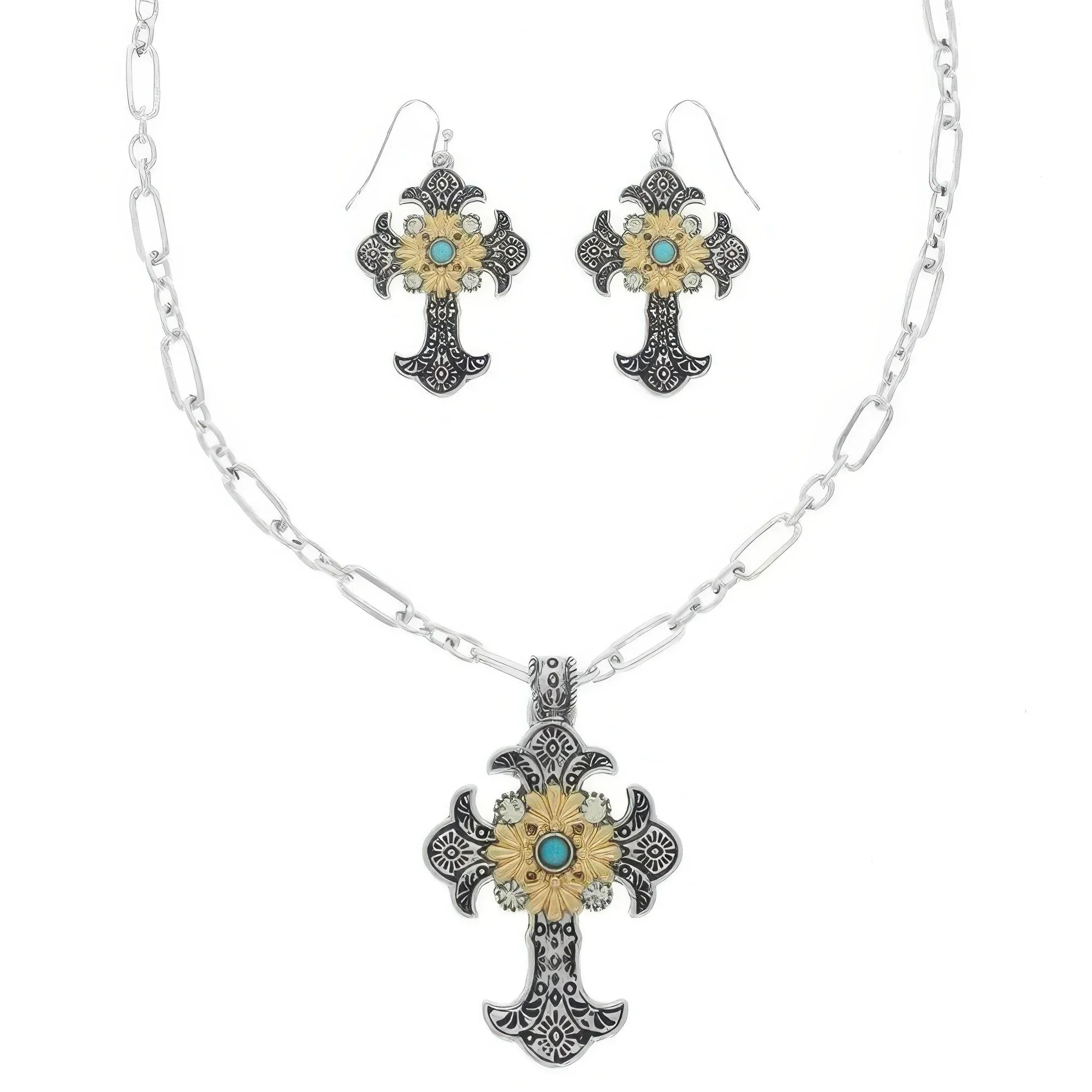 Western Turquoise Cross Necklace Set | Mixtshop LLC