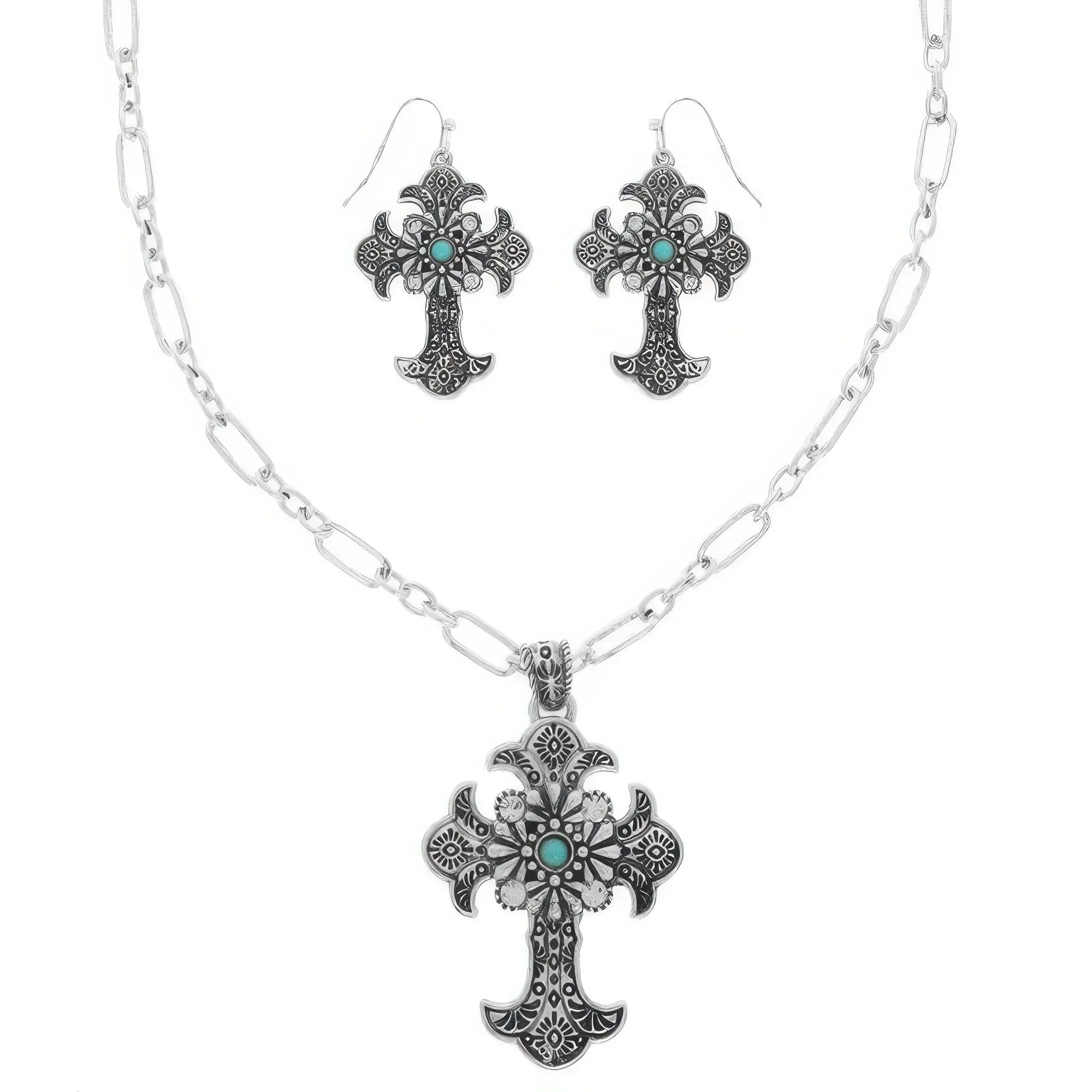 Western Turquoise Cross Necklace Set Secondary image