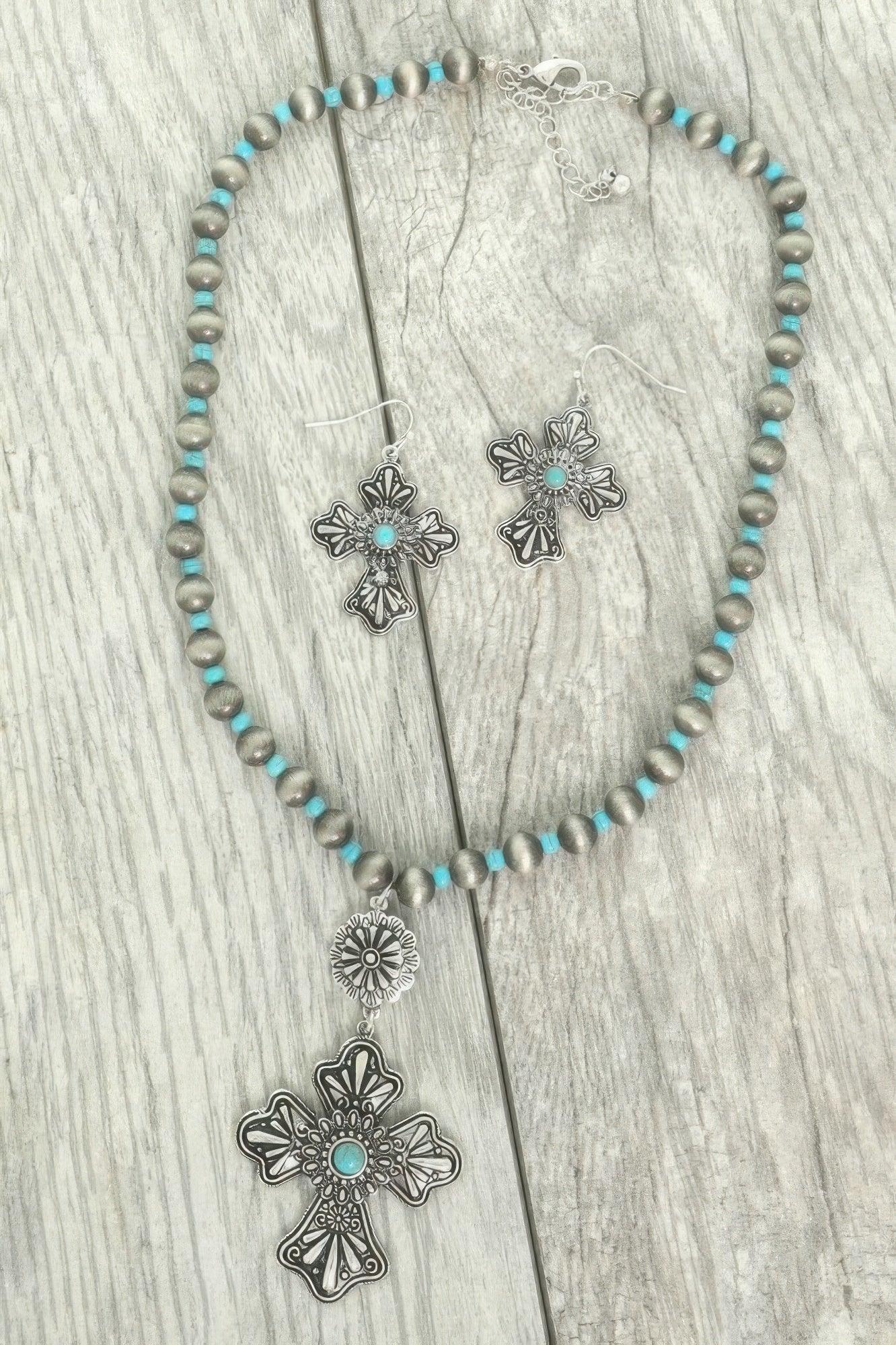 Western Turquoise Cross Necklace Set | Mixtshop LLC