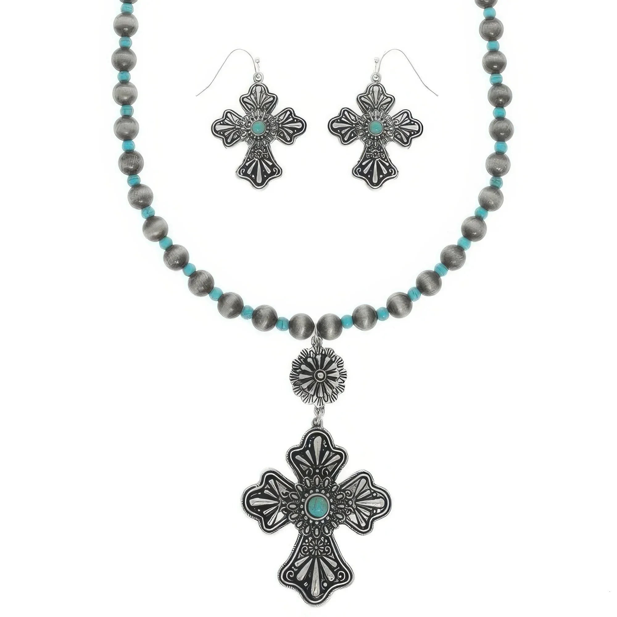 Western Turquoise Cross Necklace Set | Mixtshop LLC