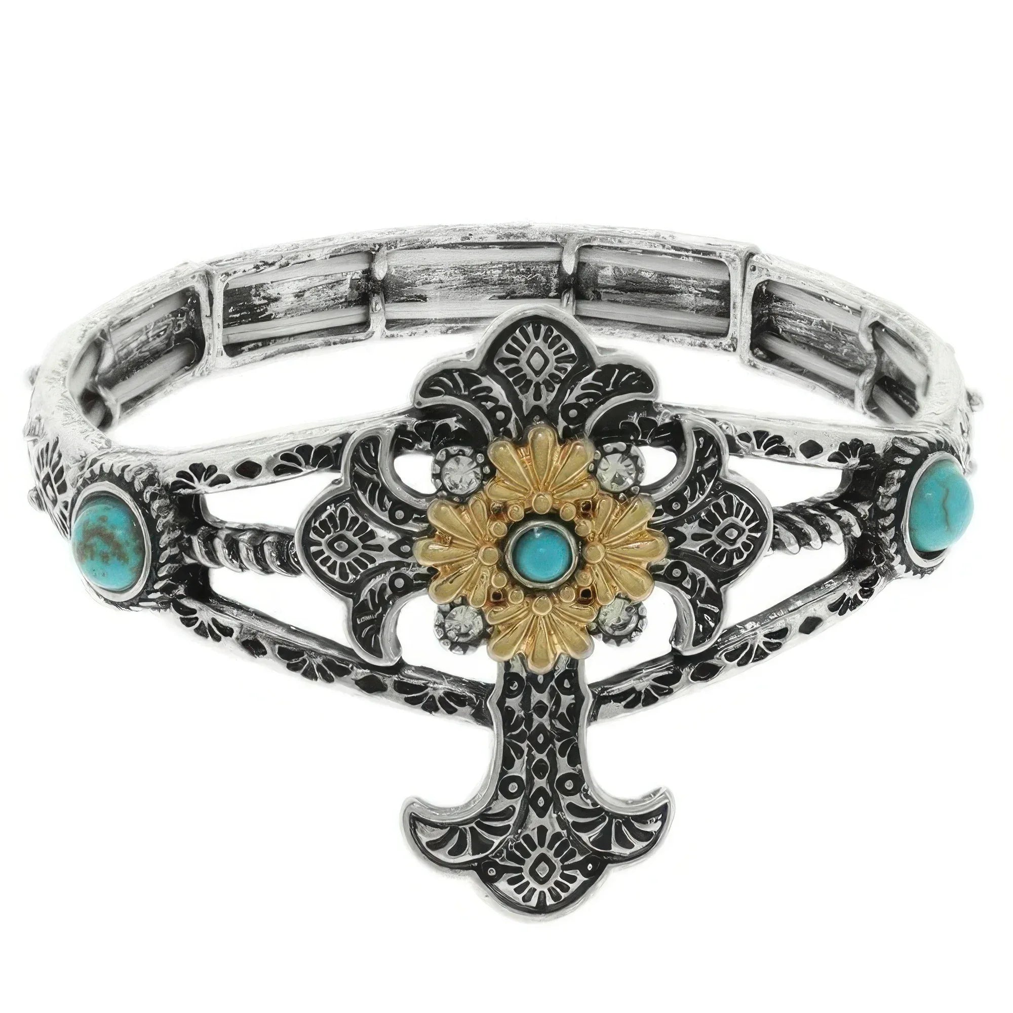 Western Turquoise And Crystal Cross Bracelet | Mixtshop LLC Main image