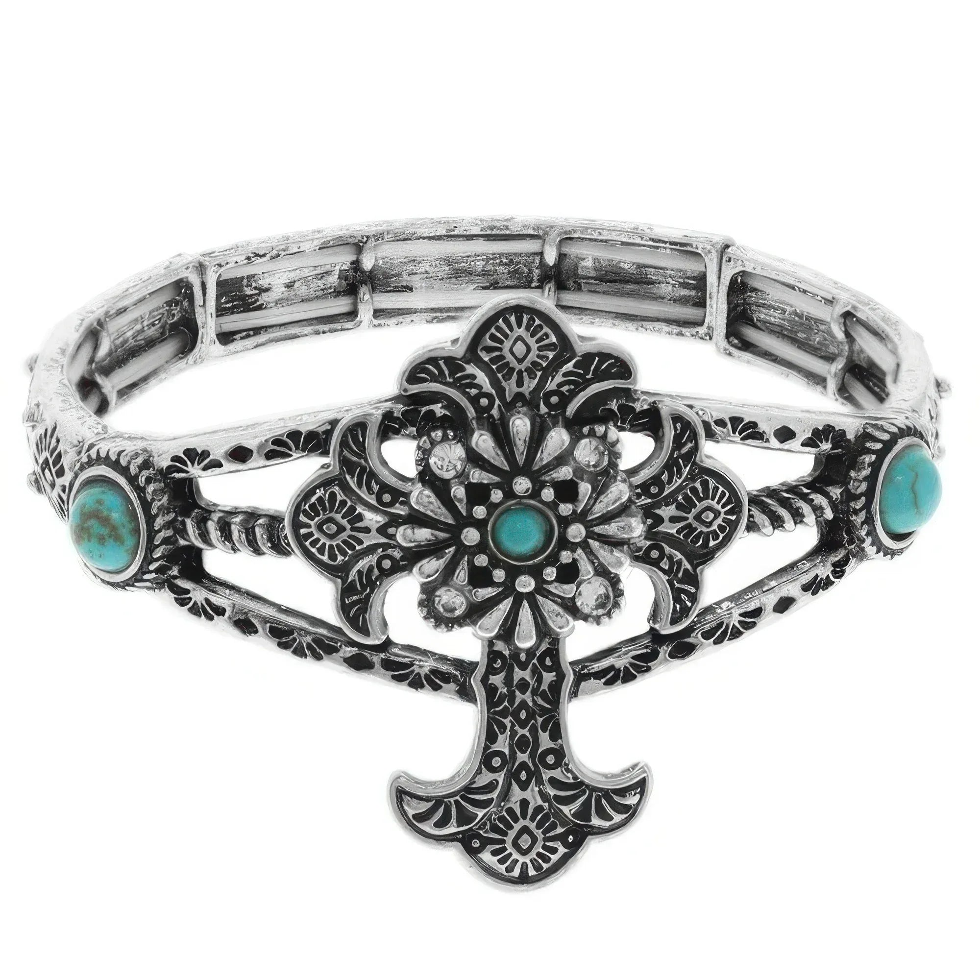 Western Turquoise And Crystal Cross Bracelet | Mixtshop LLC