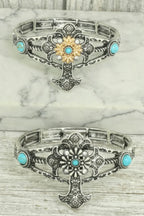 Western Turquoise And Crystal Cross Bracelet | Mixtshop LLC