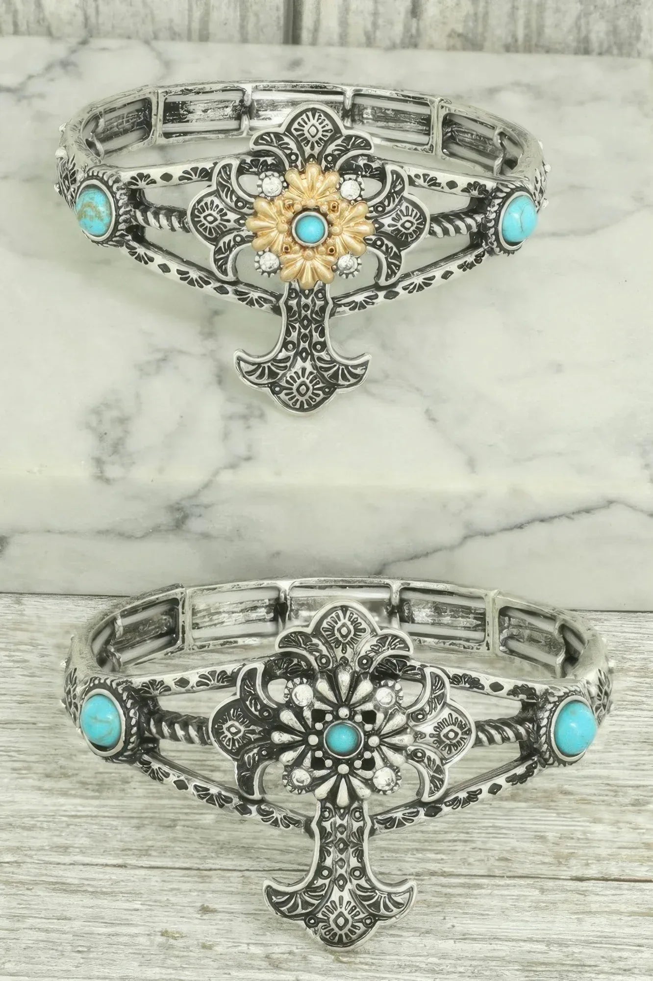 Western Turquoise And Crystal Cross Bracelet | Mixtshop LLC