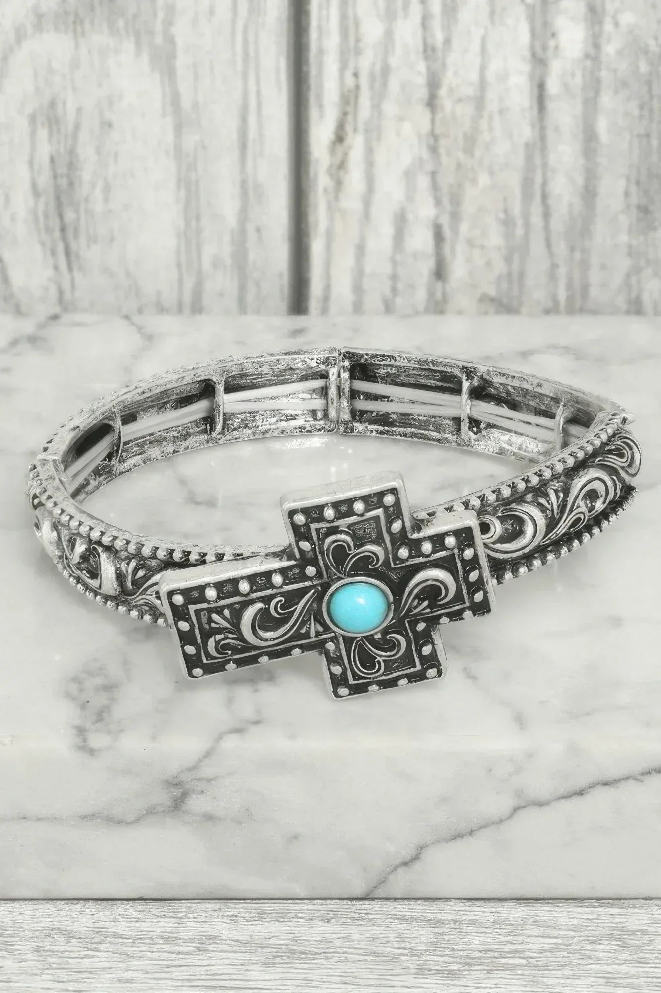 Western Turquoise Filigree Cross Bracelet | Mixtshop LLC Main image