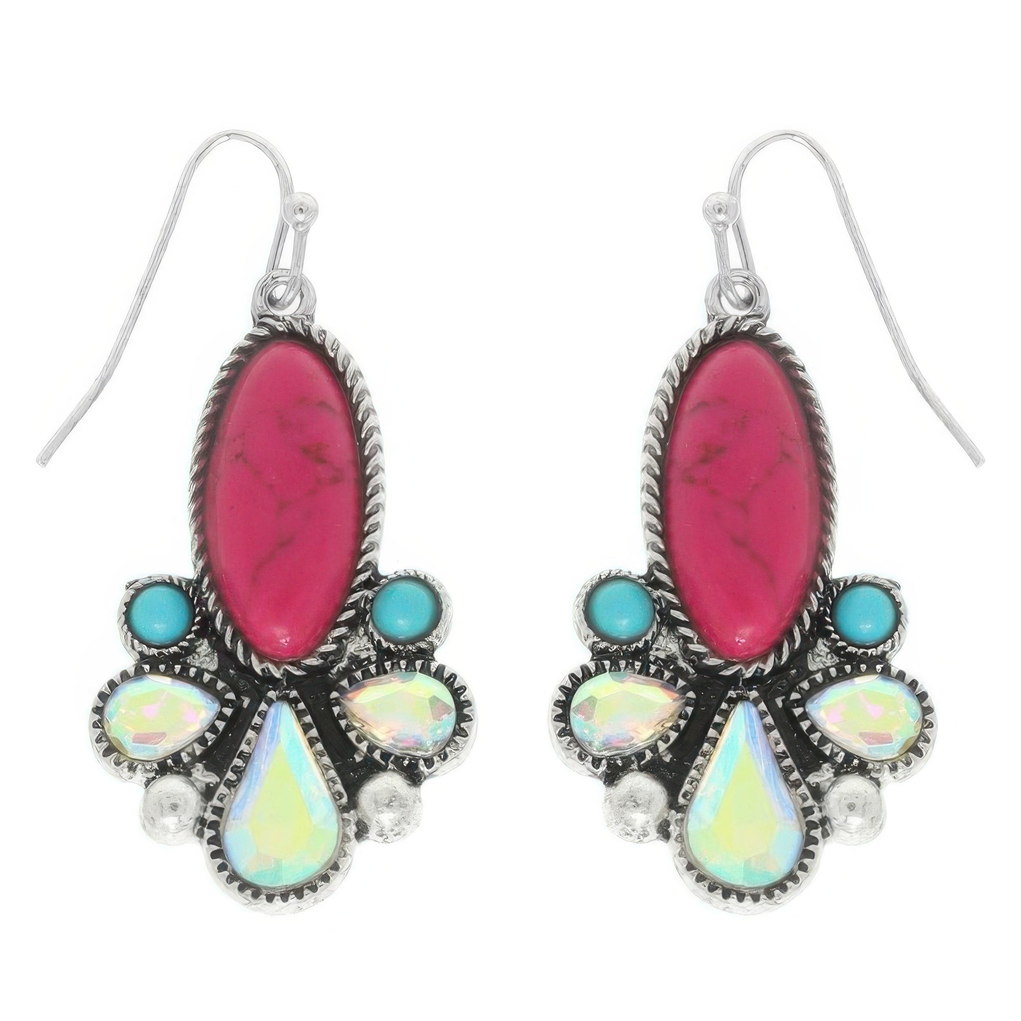 Western Colored Floral Turquoise Oval Earrings Secondary image