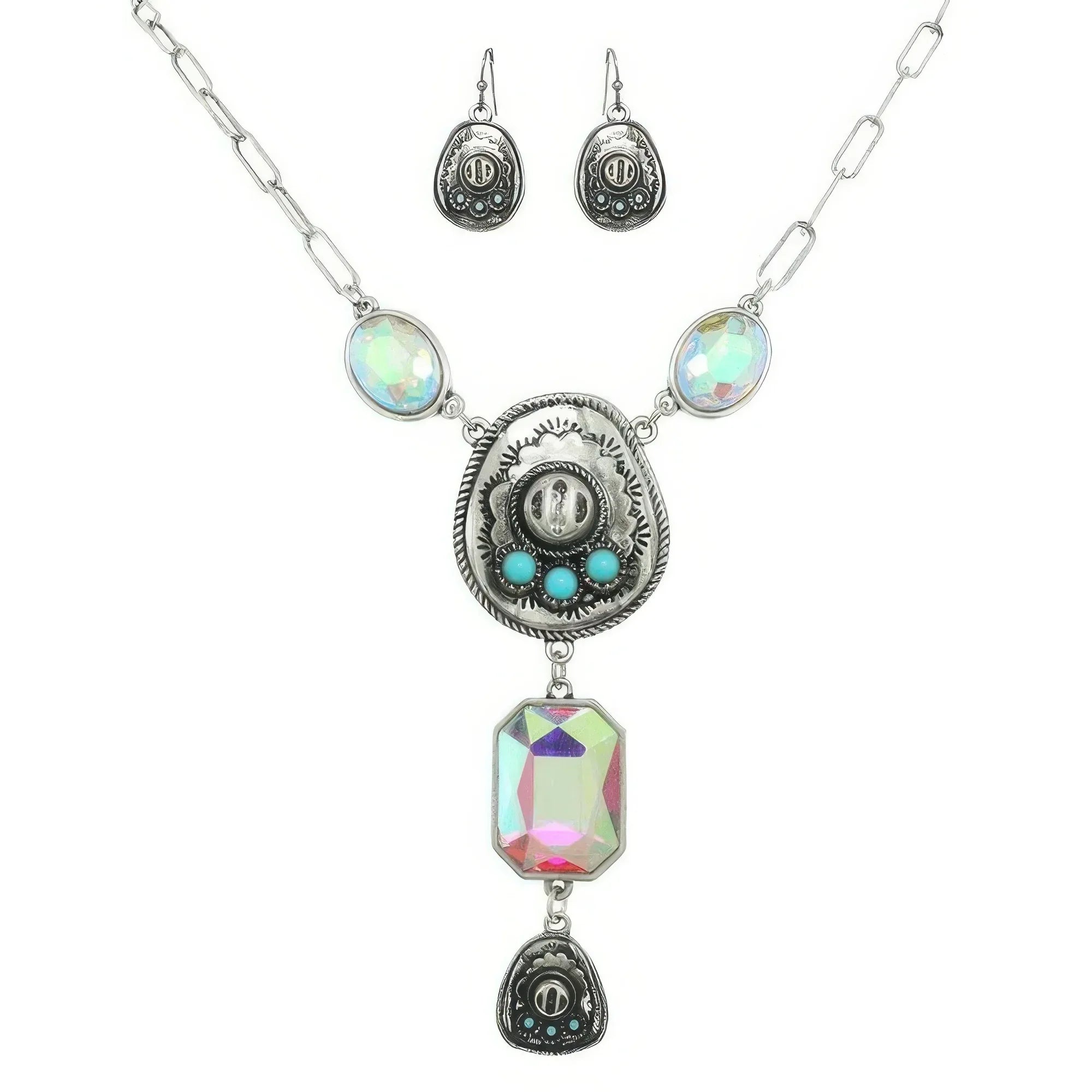 Western Gemstone Cowboy Hat Lariat Necklace Set Secondary image