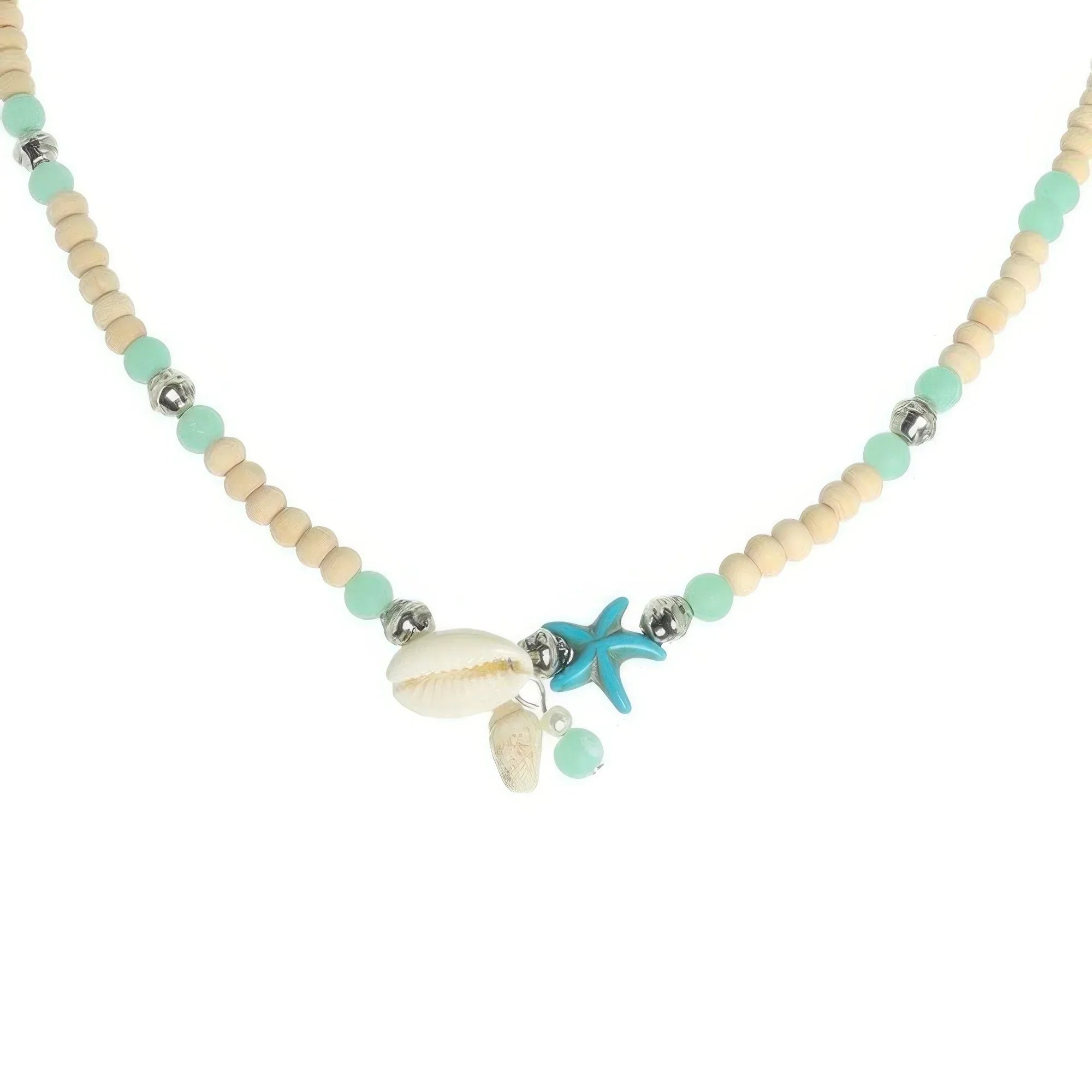 Sea Life Starfish Puka Shell Wood Beaded Necklace | Mixtshop LLC Main image