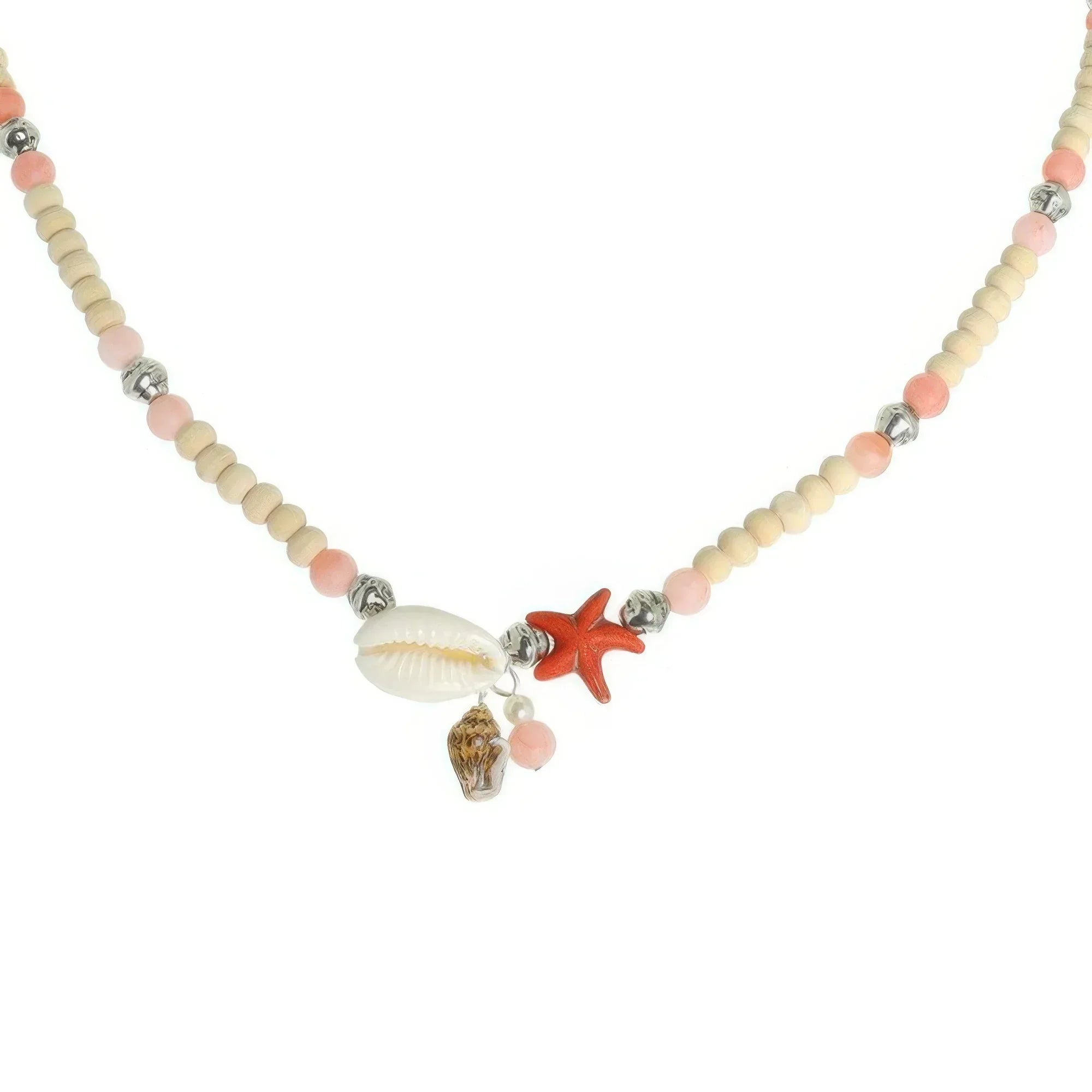 Sea Life Starfish Puka Shell Wood Beaded Necklace Secondary image