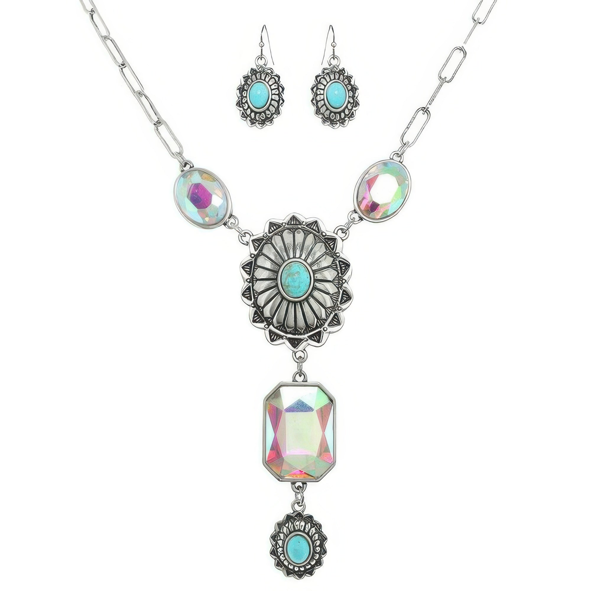 Western Cross Gemstone Turquoise Necklace Set Secondary image