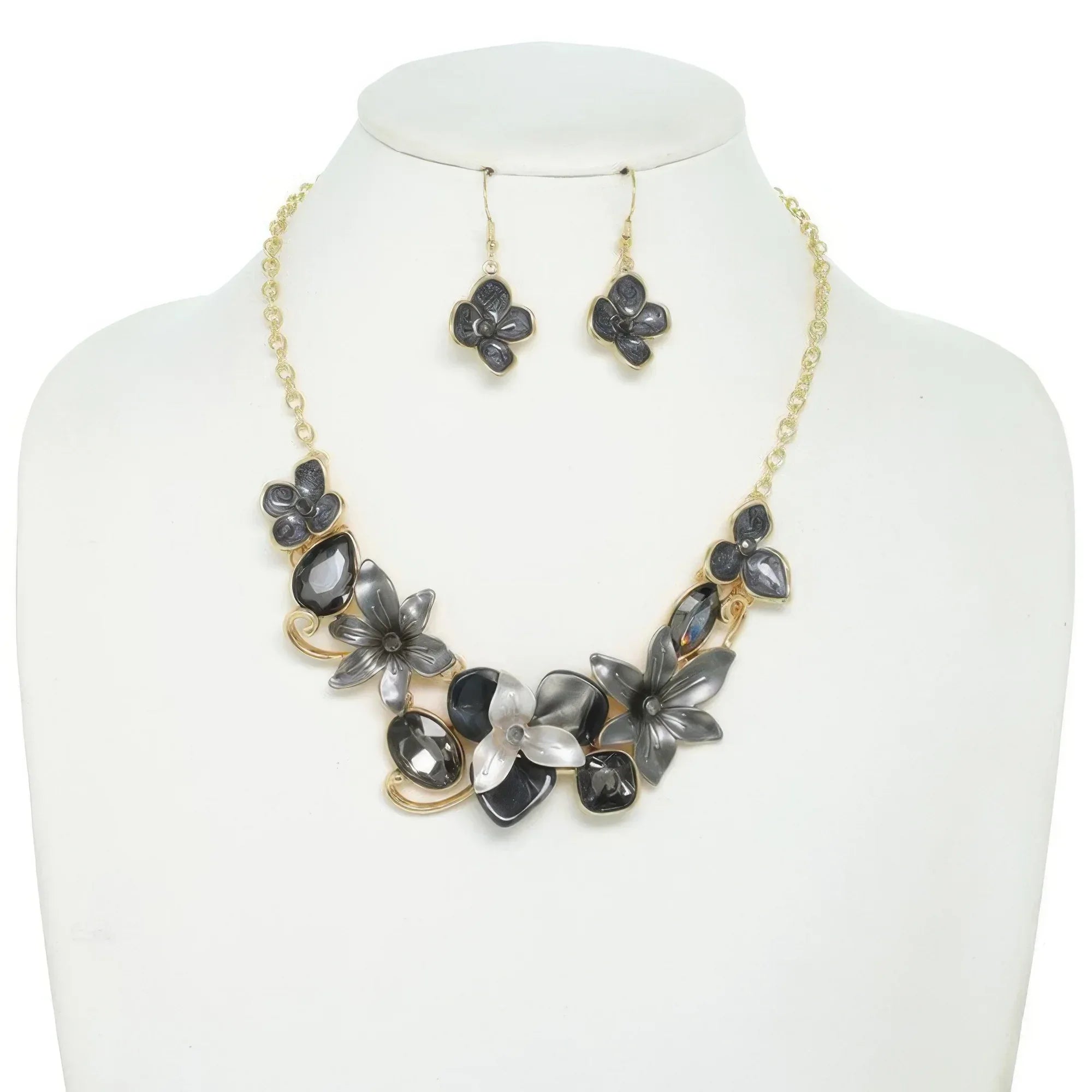 Floral Gemstone Cluster Bib Necklace Set | Mixtshop LLC