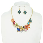 Floral Gemstone Cluster Bib Necklace Set | Mixtshop LLC