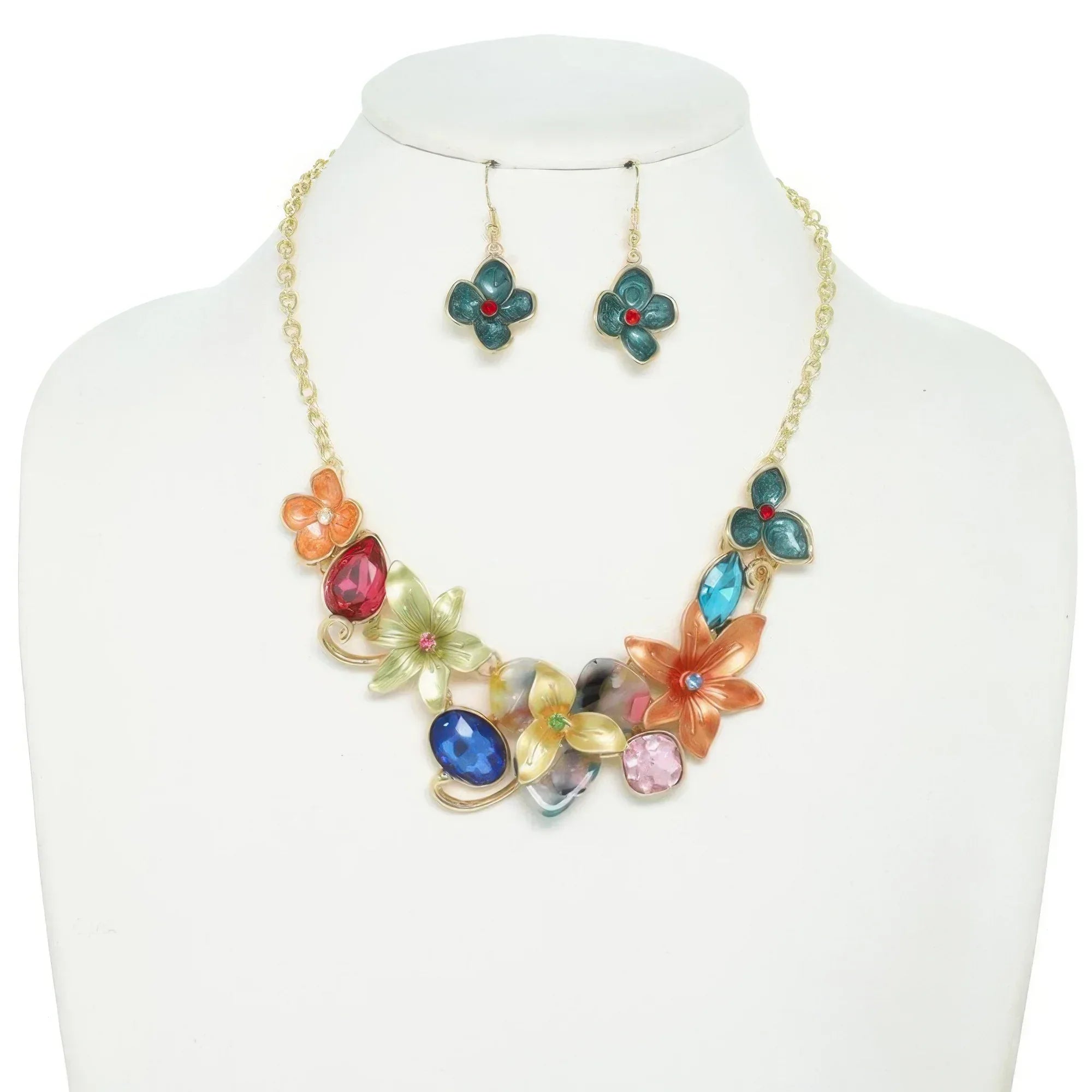 Floral Gemstone Cluster Bib Necklace Set | Mixtshop LLC