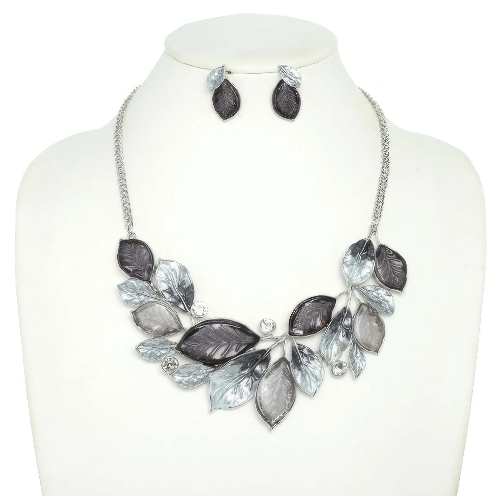 Jeweled Leaf Branch Cluster Bib Necklace Set | Mixtshop LLC