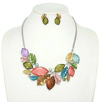 Jeweled Leaf Branch Cluster Bib Necklace Set | Mixtshop LLC