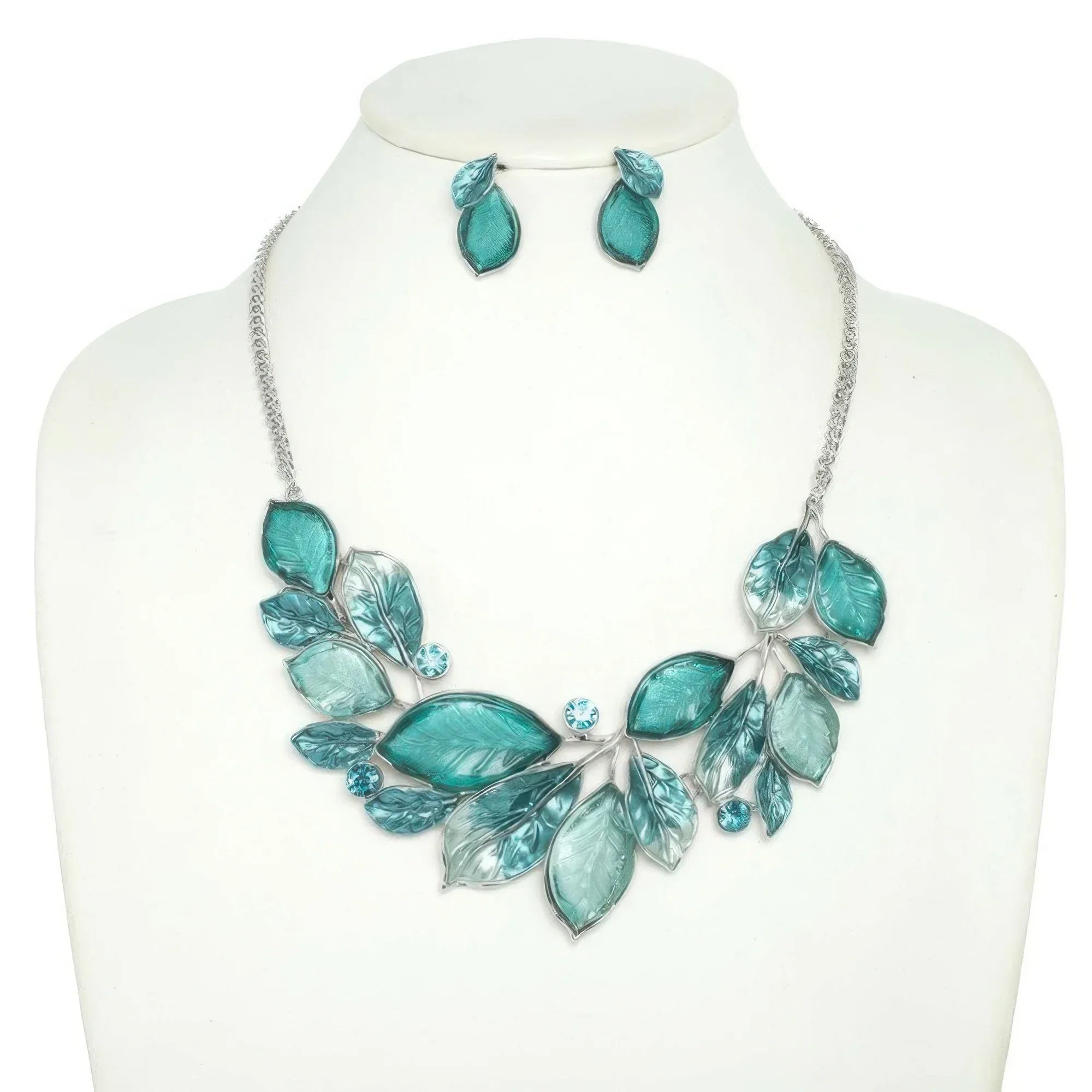 Jeweled Leaf Branch Cluster Bib Necklace Set | Mixtshop LLC