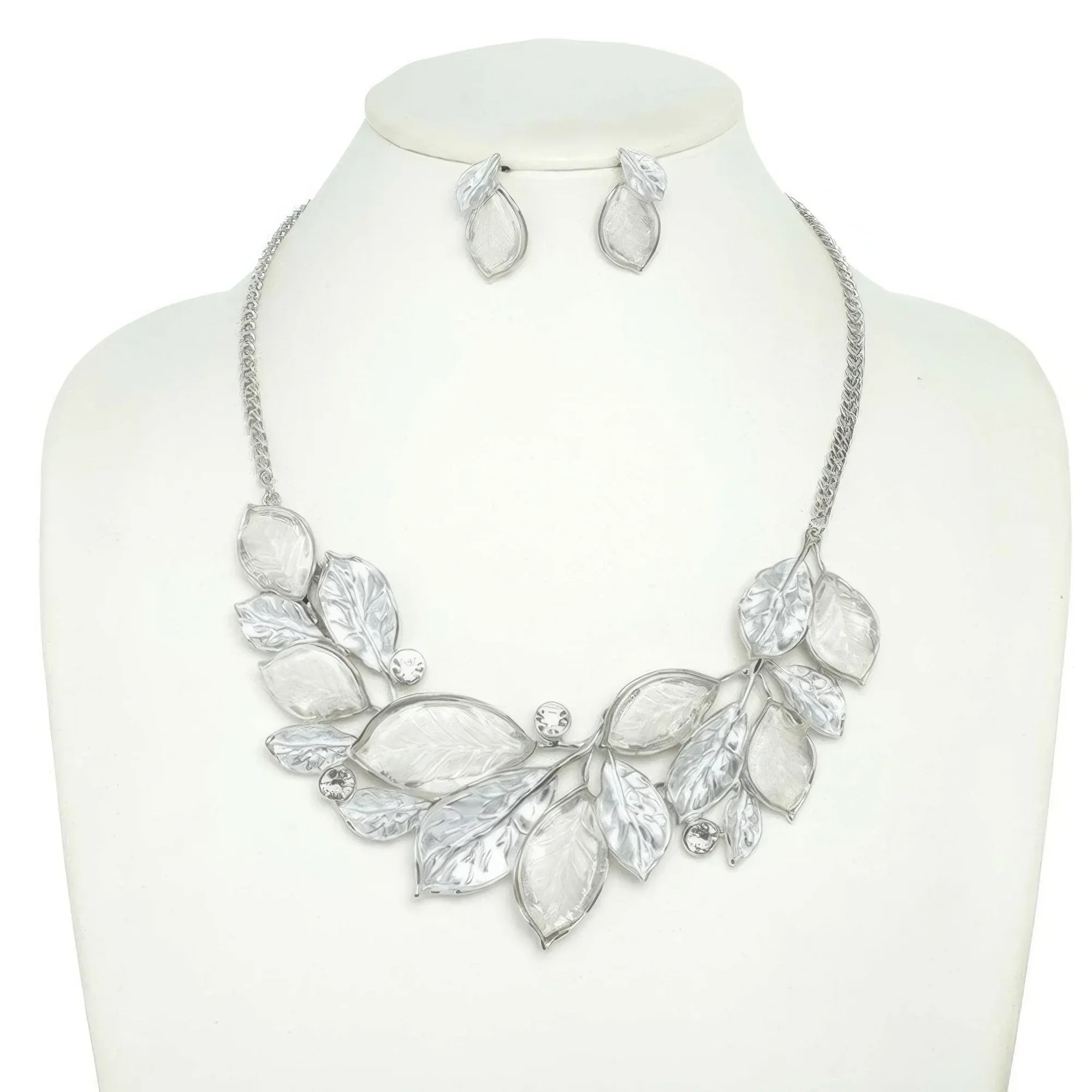 Jeweled Leaf Branch Cluster Bib Necklace Set | Mixtshop LLC