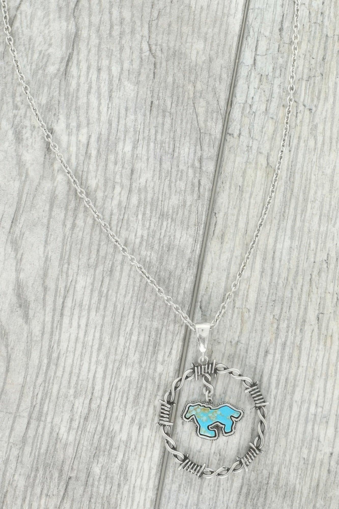Western Running Horse Stone Barbed Wire Necklace | Mixtshop LLC Main image
