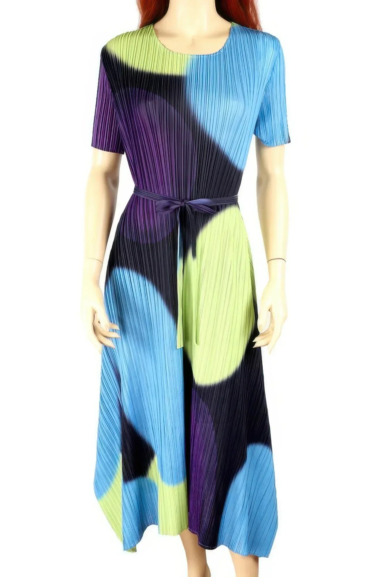Cool Color Print Short-sleeve Pleated Midi Dress | Mixtshop LLC Main image