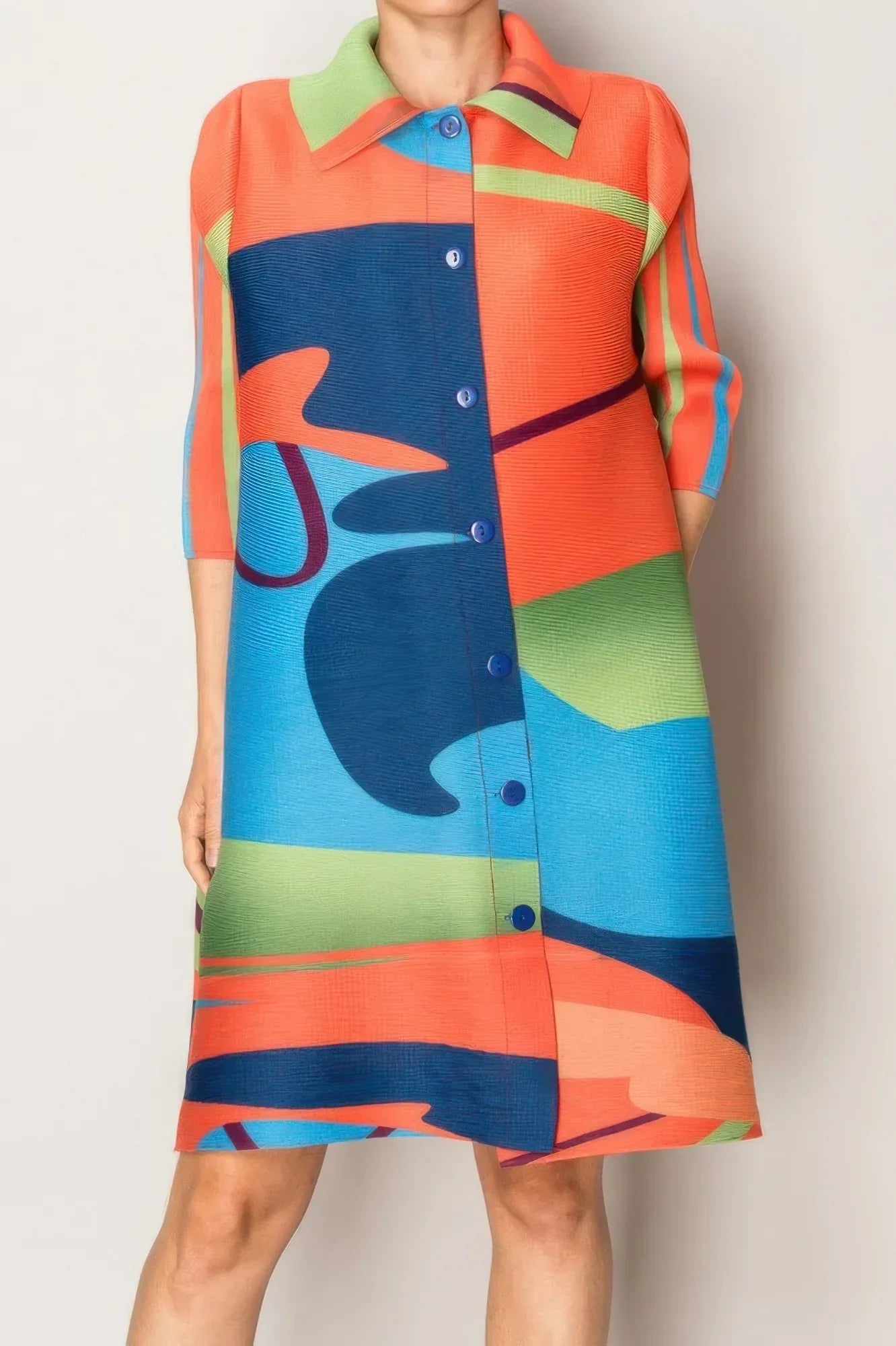 Abstract Print Pleated Lapel Shirtdress | Mixtshop LLC