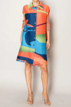 Abstract Print Pleated Lapel Shirtdress | Mixtshop LLC