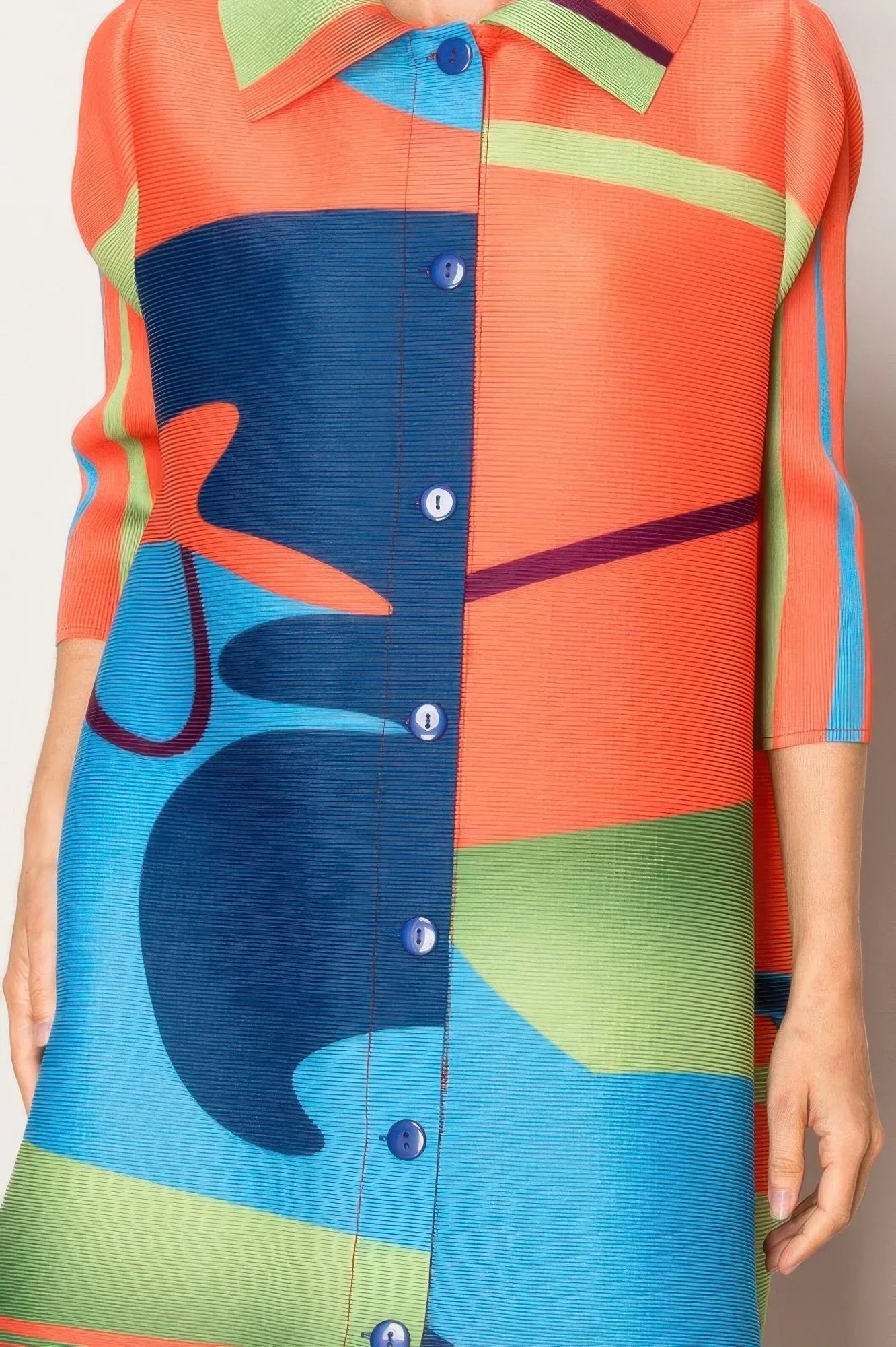 Abstract Print Pleated Lapel Shirtdress | Mixtshop LLC