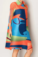 Abstract Print Pleated Lapel Shirtdress | Mixtshop LLC