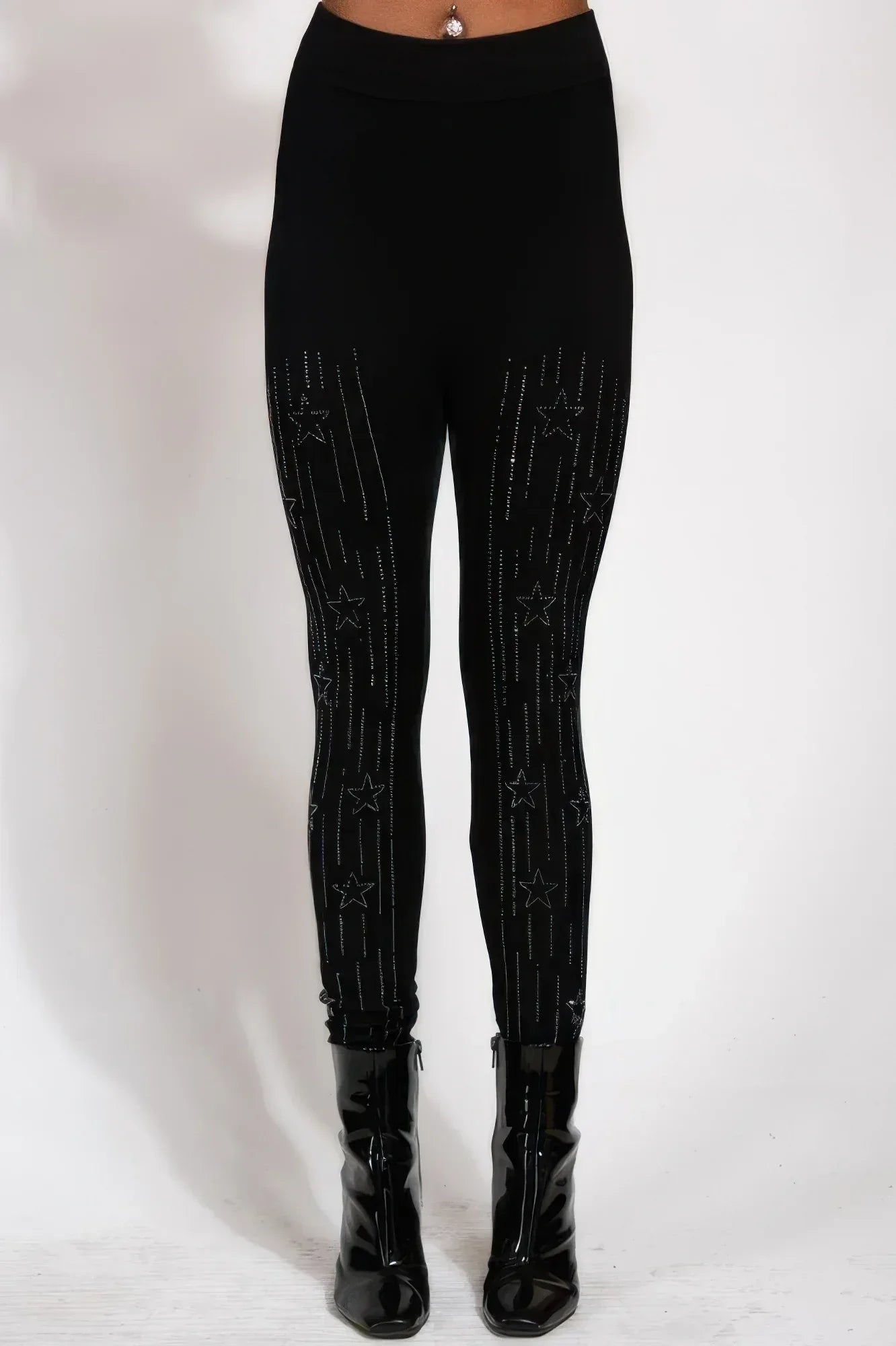 Star Design Crystal Studded High Waisted Leggings | Mixtshop LLC Main image