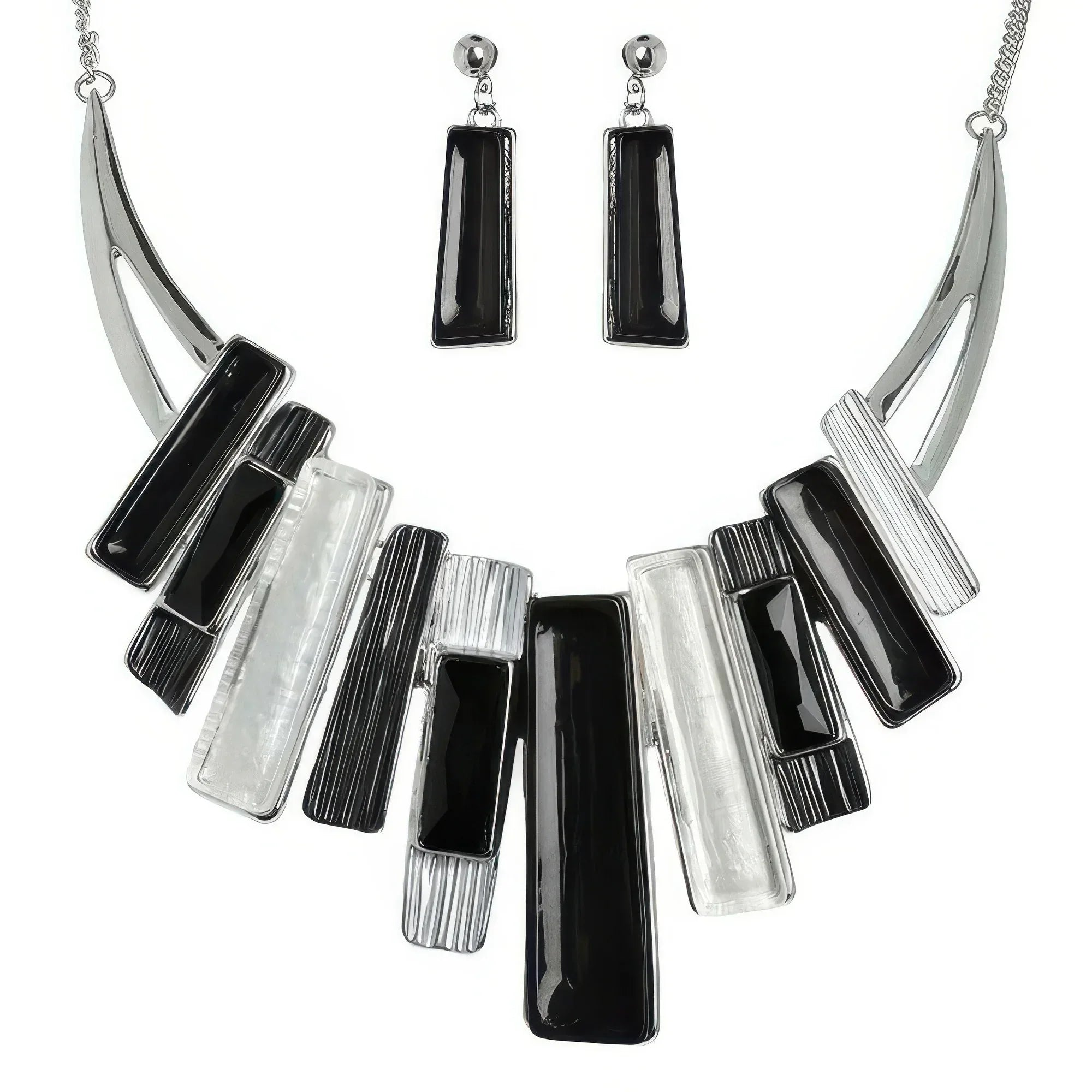 Geometric Fringe Gemstone Metal Bib Necklace Set | Mixtshop LLC Main image