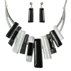 Geometric Fringe Gemstone Metal Bib Necklace Set | Mixtshop LLC
