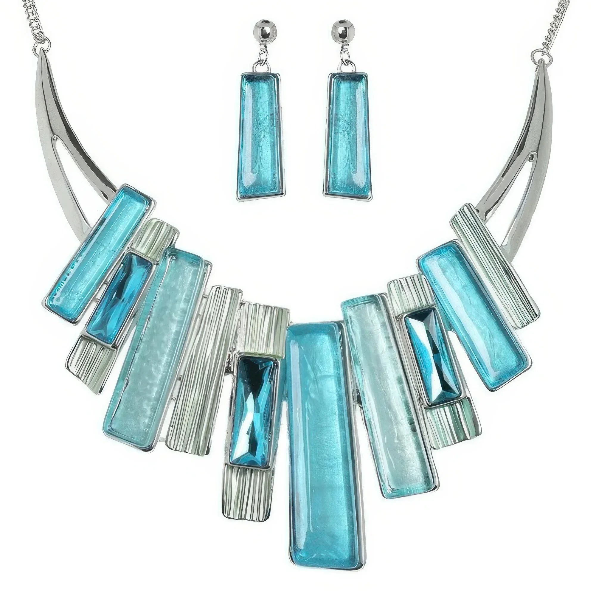 Geometric Fringe Gemstone Metal Bib Necklace Set Secondary image