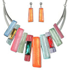 Geometric Fringe Gemstone Metal Bib Necklace Set | Mixtshop LLC