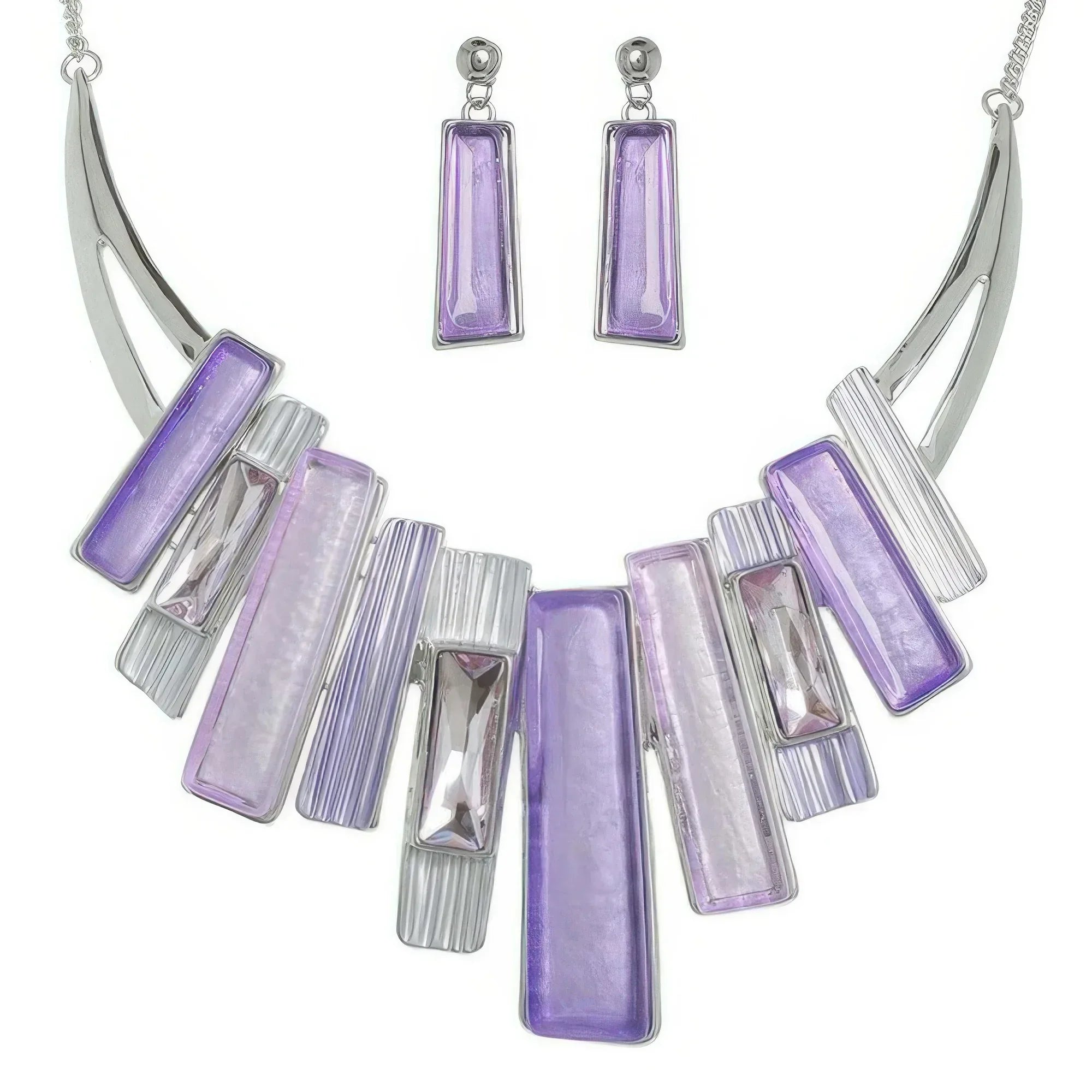 Geometric Fringe Gemstone Metal Bib Necklace Set | Mixtshop LLC