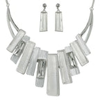 Geometric Fringe Gemstone Metal Bib Necklace Set | Mixtshop LLC
