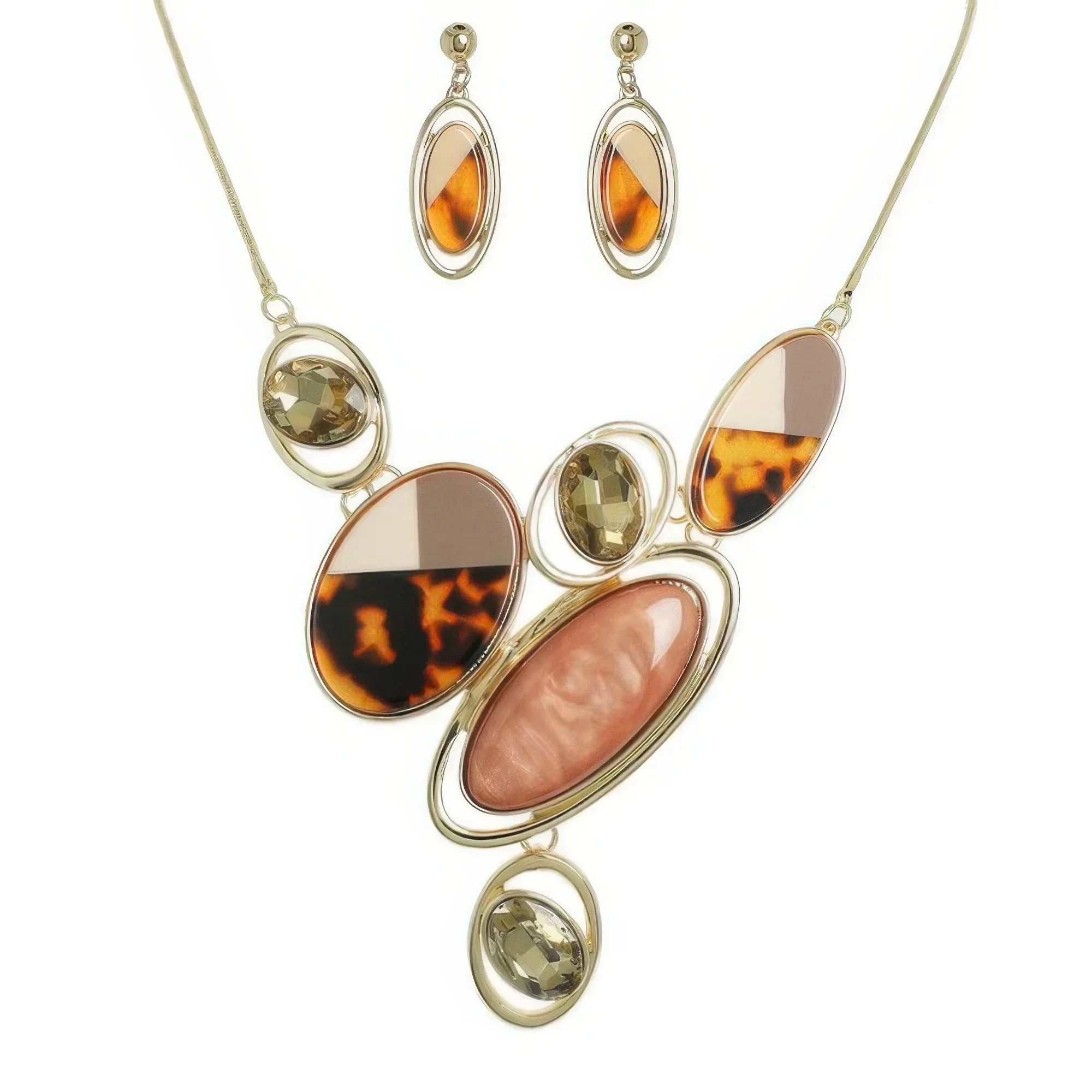Natural Gem Oval Cluster Bib Necklace Set | Mixtshop LLC Main image