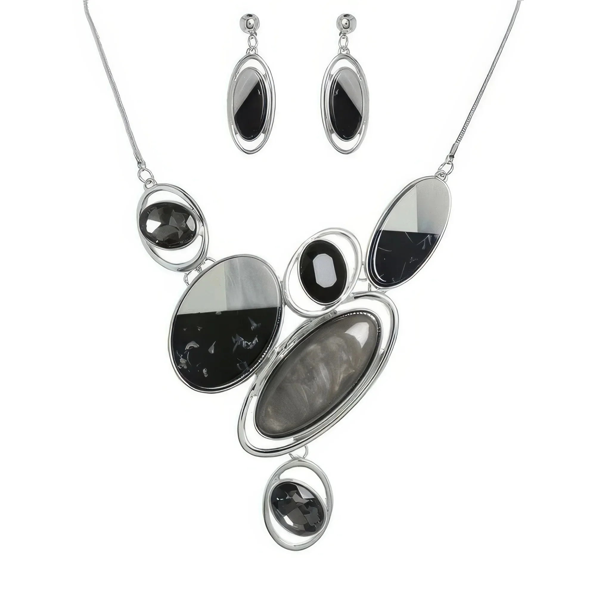 Natural Gem Oval Cluster Bib Necklace Set Secondary image