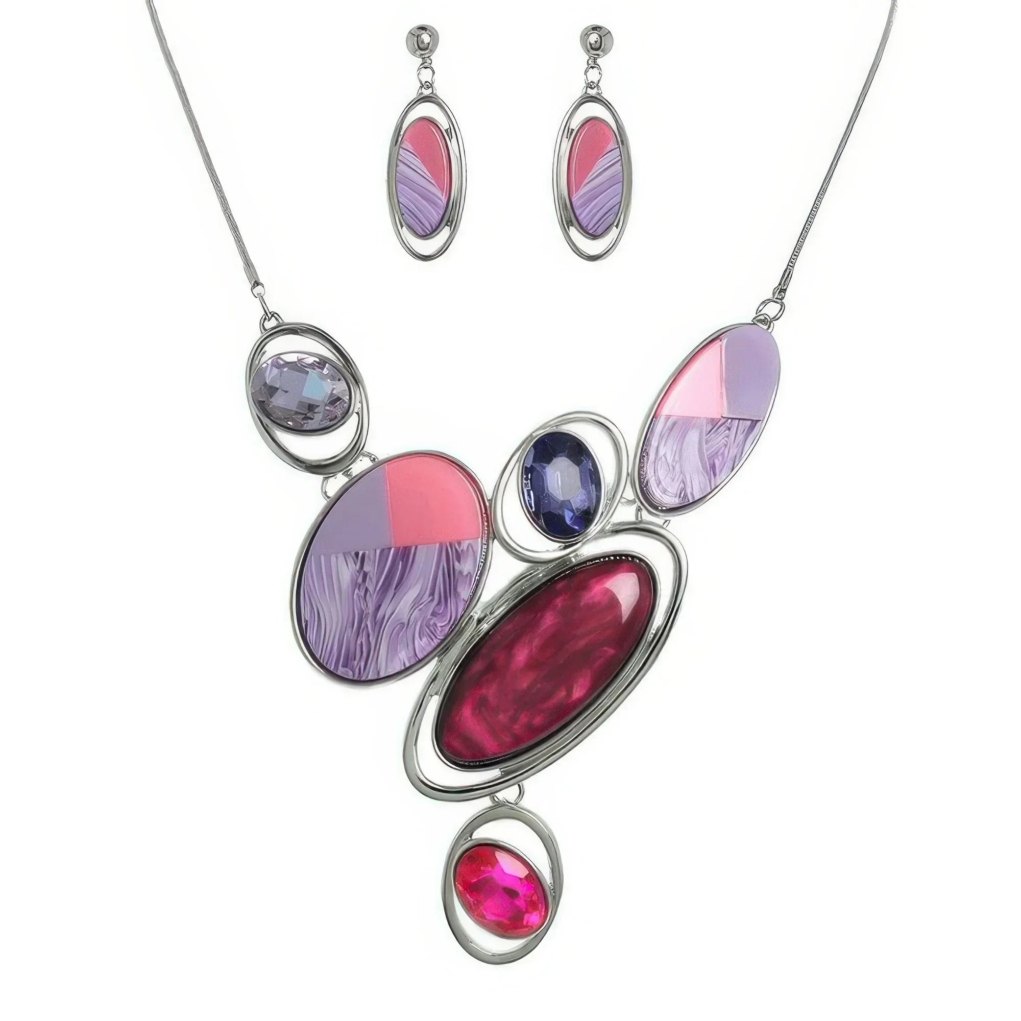 Natural Gem Oval Cluster Bib Necklace Set | Mixtshop LLC