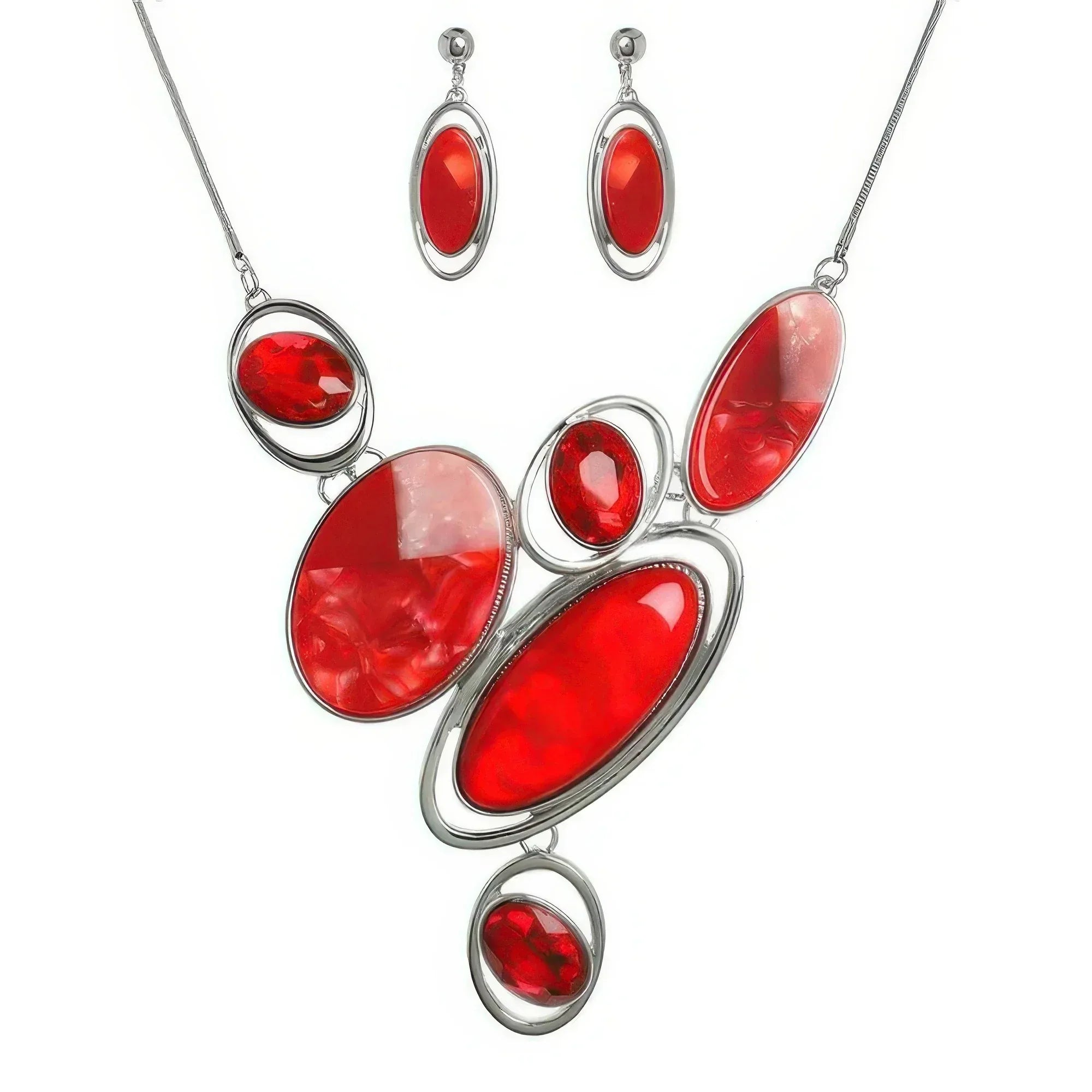 Natural Gem Oval Cluster Bib Necklace Set | Mixtshop LLC
